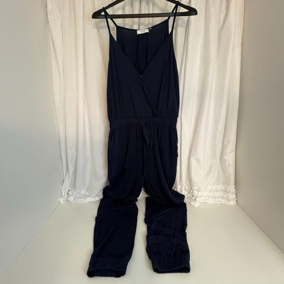 Bluivy Navy Surplice Jersey Jumpsuit Adjustable Waist Tie & Pockets Small - Picture 3 of 10